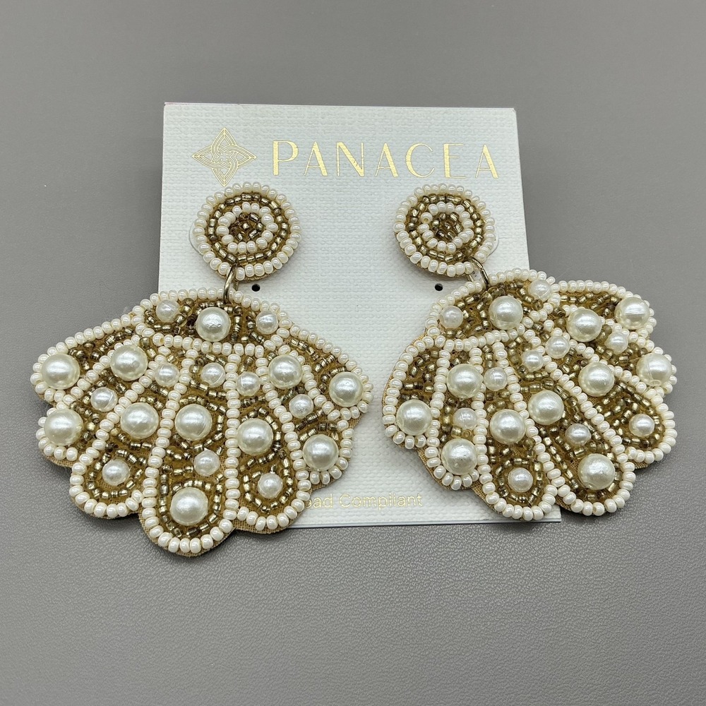 Panacea Earrings Beaded Seashell Dangle Imitation Pearl White Statement Womens
